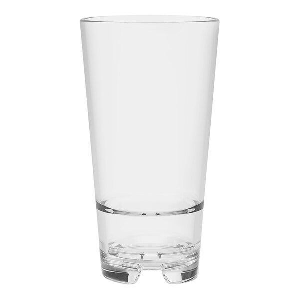 A stackable clear Tritan plastic mixing glass.