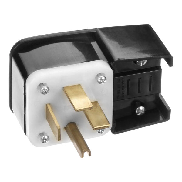 A black and white AccuTemp plug with gold connectors.