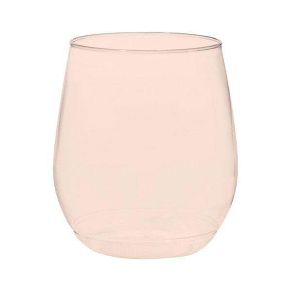 A clear Tossware plastic wine glass on a white background.
