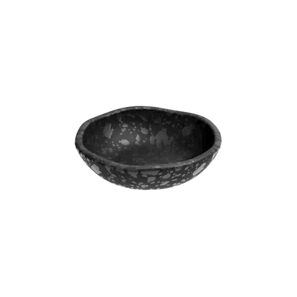 A black melamine bowl with a black crackle design.