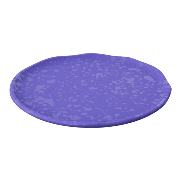 A blue plate with white specks.