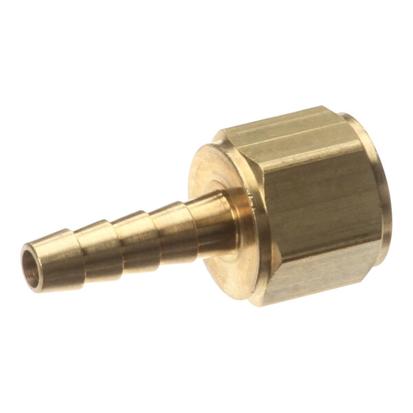 A close-up of an AccuTemp brass threaded hose fitting with female threads.