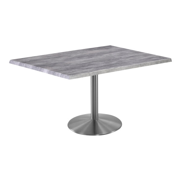 A Holland Bar Stool rectangular table with a stainless steel base and a Greystone EnduroTop.