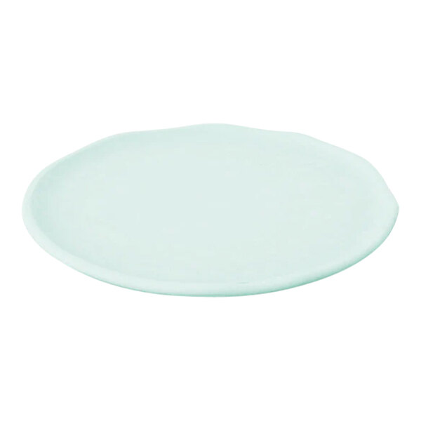 A white Dalebrook melamine plate with a blue circle on it.