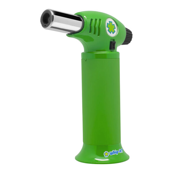 A green Whip-It Ion butane torch with a black handle.