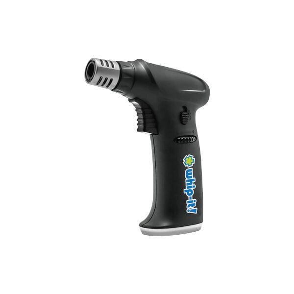 A black and silver Whip-It butane torch with a blue logo.