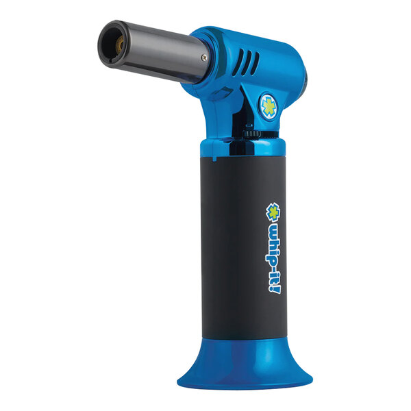 A blue and black Whip-It Neo butane torch with a black handle.