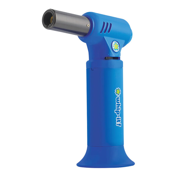A blue Whip-It Neo butane torch with a black handle and round tube.