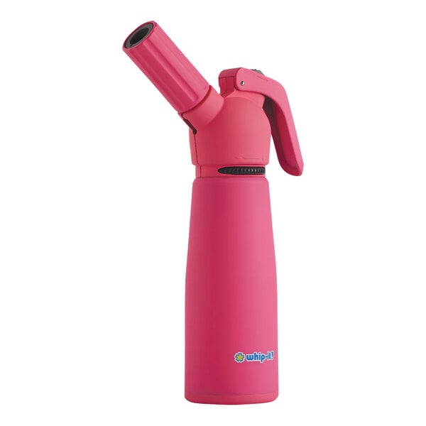 A pink Whip-It butane torch with a nozzle handle.