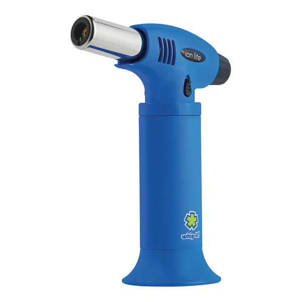 A blue Whip-It Ion Lite butane torch with a silver handle.