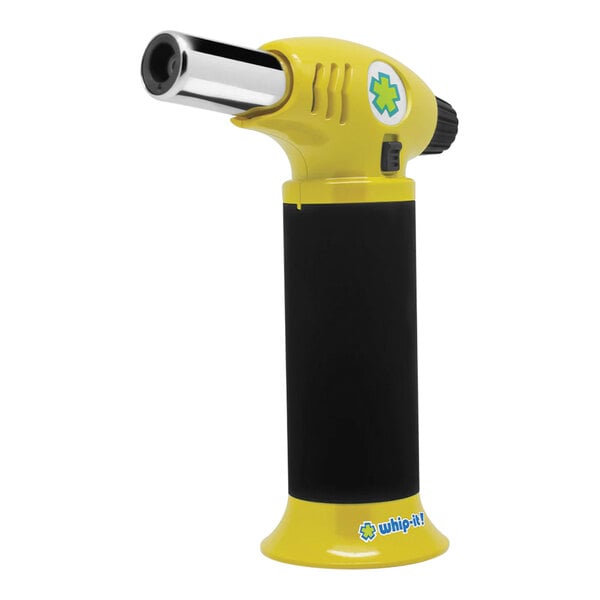 A yellow and black Whip-It Ion butane torch with a black handle.