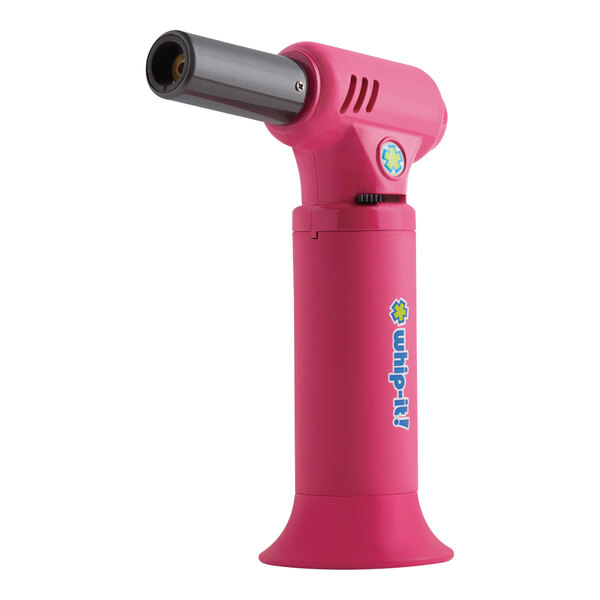 A pink Whip-It Neo butane torch with a black handle.