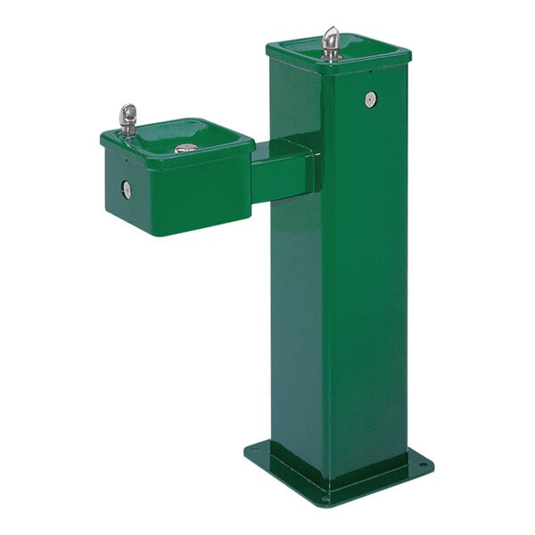 Haws 3500 Dual Vandal-Resistant Outdoor Pedestal Drinking Fountain with Green Powder-Coat Finish - Non-Refrigerated
