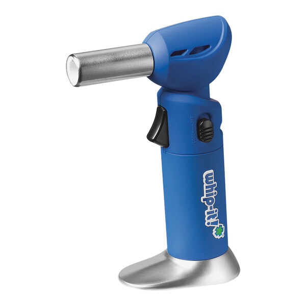 A blue Whip-It blowtorch with a silver nozzle and white handle.