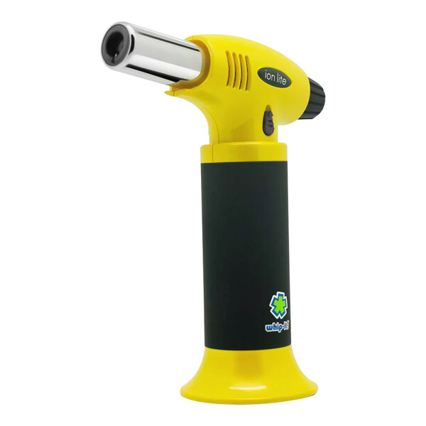A yellow and black Whip-It Ion Lite butane torch with a black handle.
