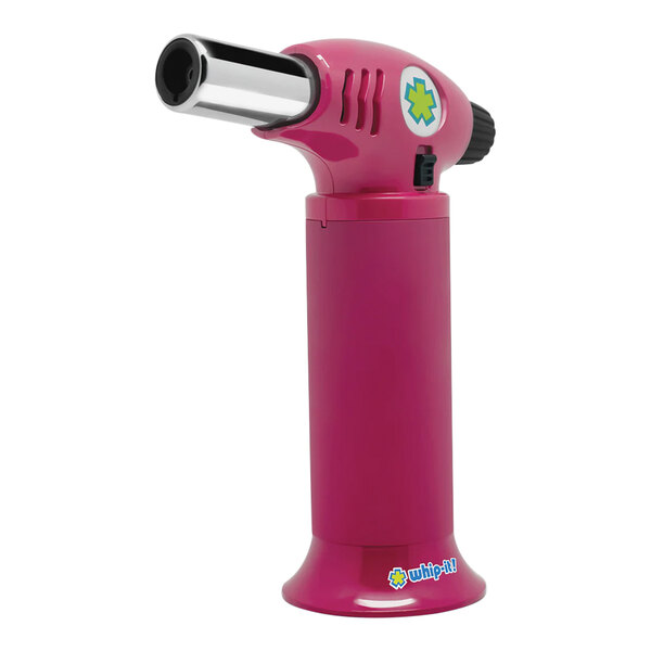 A pink Whip-It Ion butane torch with a black handle.