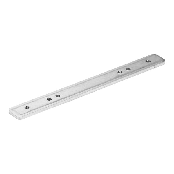 A stainless steel Frymaster flat mounting bracket with two holes.