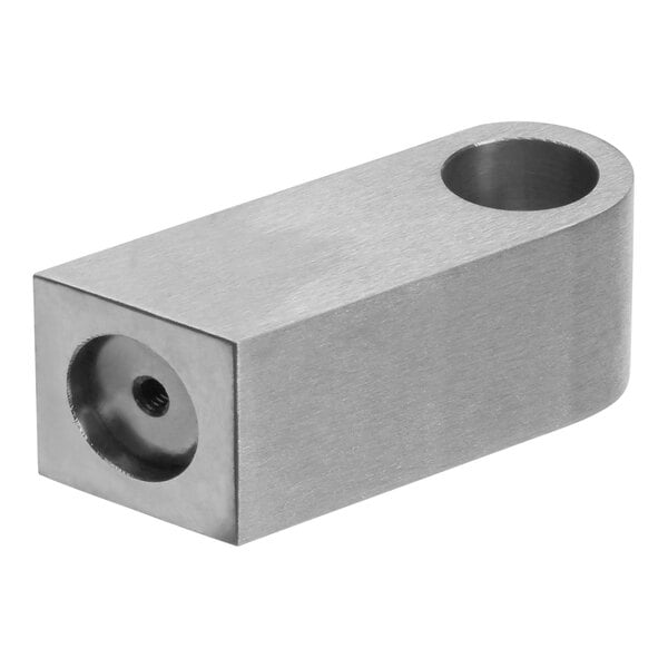A stainless steel metal object with a hole.
