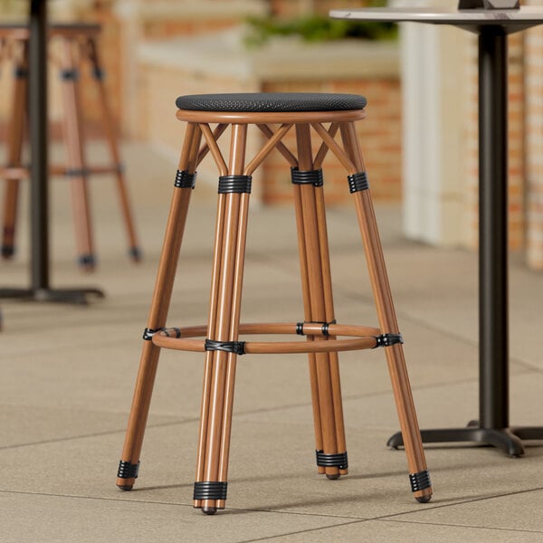 Lancaster Table & Seating Bistro Series Black Teslin Outdoor Backless Barstool