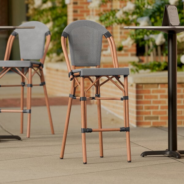Lancaster Table & Seating Black and White Teslin Outdoor Side Barstool
