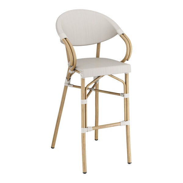Lancaster Table & Seating Gray Teslin Outdoor Arm Barstool