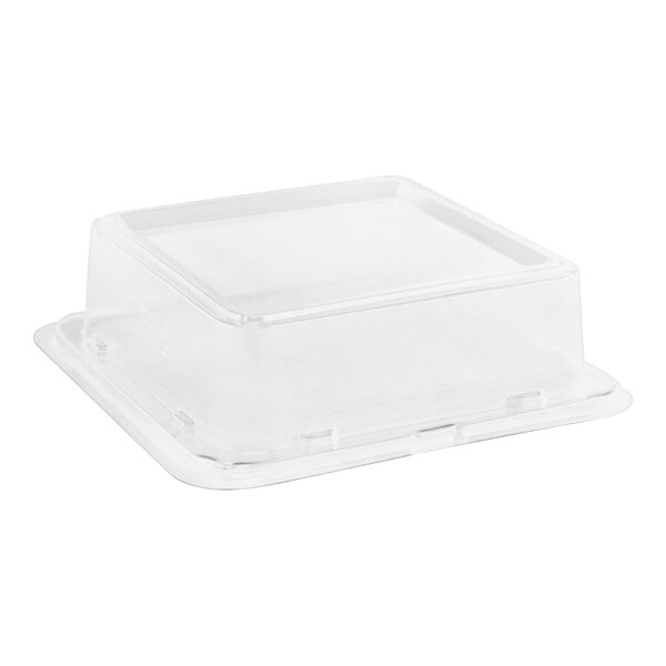 A clear PET plastic lid for a Front of the House square plate.