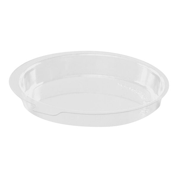 A clear plastic container with a round rim and a clear plastic lid.