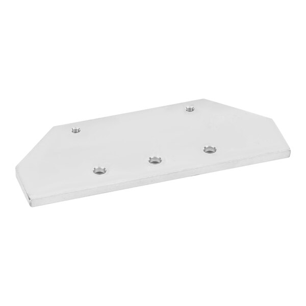 A white metal rectangular plate with four holes.