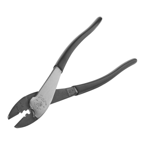 Klein Tools crimping and cutting tool for non-insulated terminals and connectors with black handles.