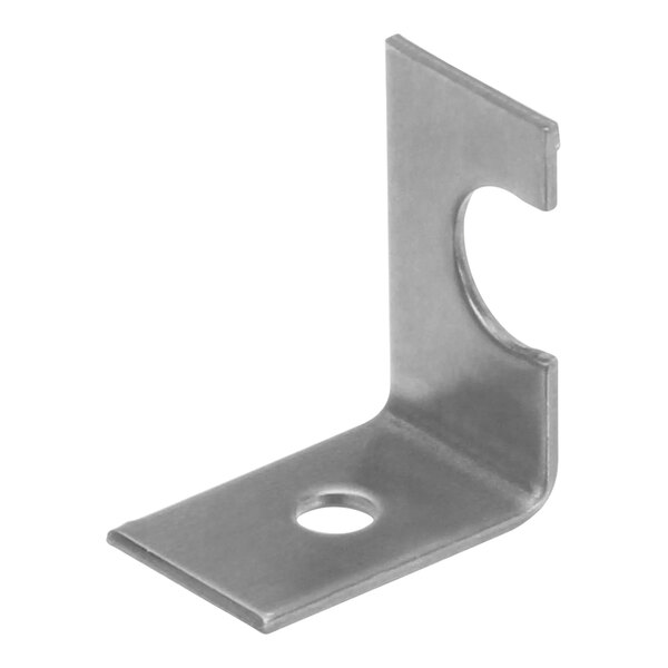A stainless steel AccuTemp left hand bracket with a hole in the corner.