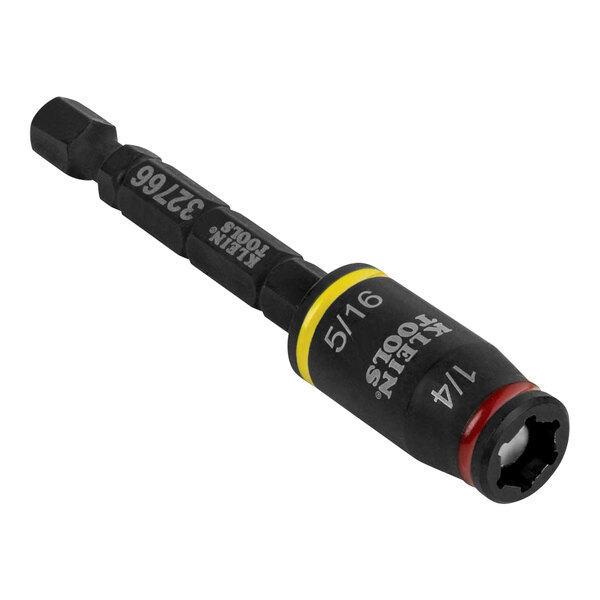 A black and yellow Klein Tools 3-in-1 Impact Flip Socket Set with a red tip.