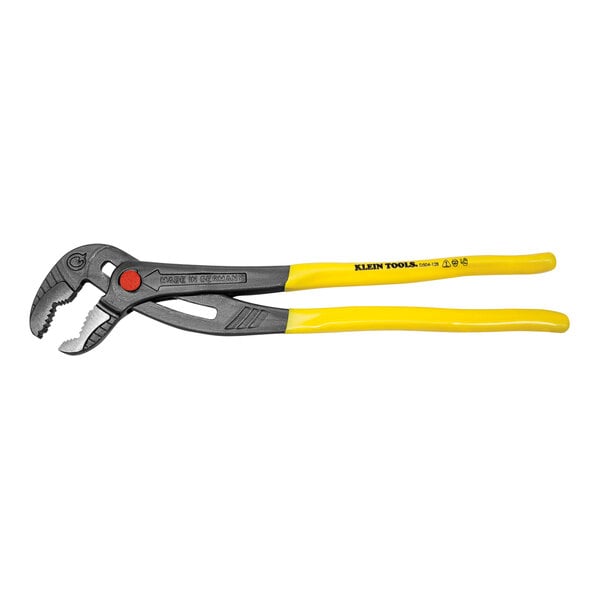 Klein Tools Klaw 10" Quick-Adjust Pump Pliers with yellow handles.