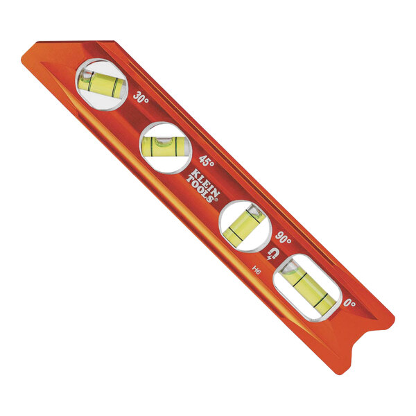 A Klein Tools Billet Aluminum Torpedo Level with yellow bubbles.