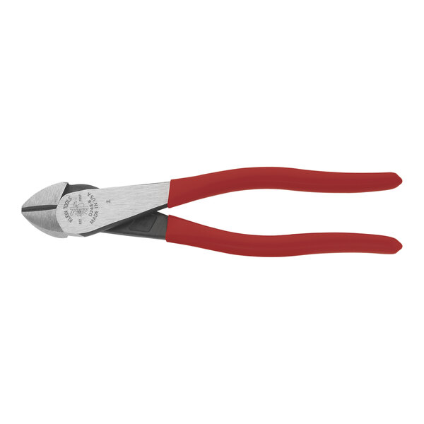 Klein Tools diagonal cutting pliers with red handles.