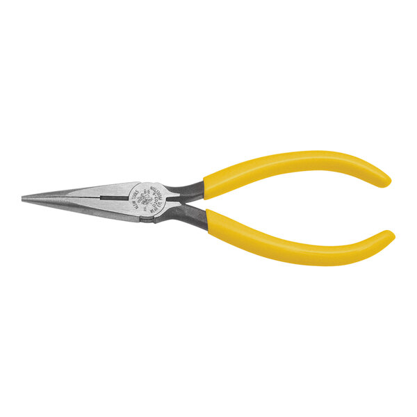 Klein Tools 6" Needle Nose Side Cutting Pliers with yellow and grey handles.