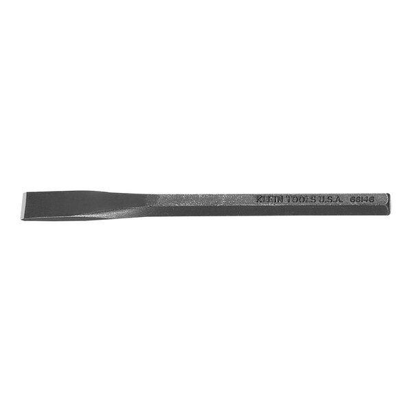 A black metal Klein Tools chisel with a black plastic handle.
