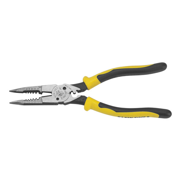 Klein Tools Journeyman needle nose pliers with yellow handles.
