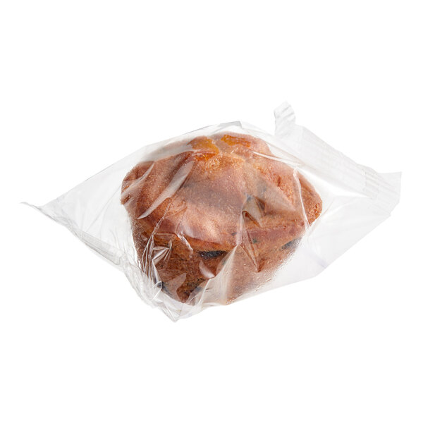 An individually wrapped Katz Gluten-Free Zucchini Blueberry Muffin in a plastic bag.