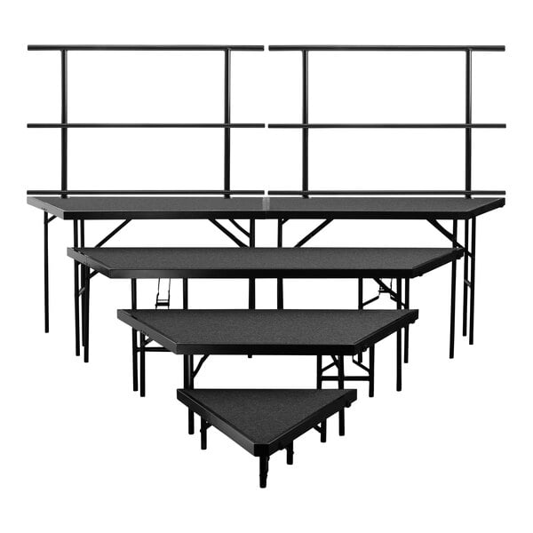 National Public Seating 111" x 133" 4-Level Black Carpet Seated Riser Pie Set with Guardrails