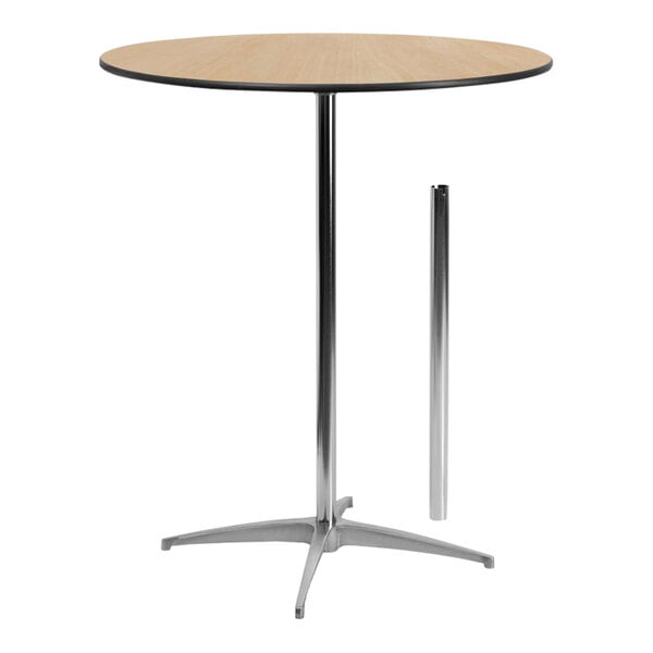 A Flash Furniture birchwood round table with metal columns.