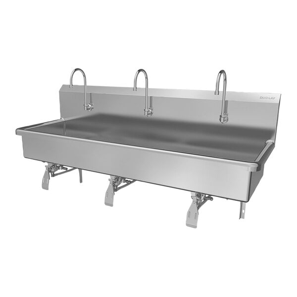 Sani-Lav 56W1 60" x 20" Wall-Mounted Multi-Station Hands-Free Sink with 3 Knee-Operated Faucets