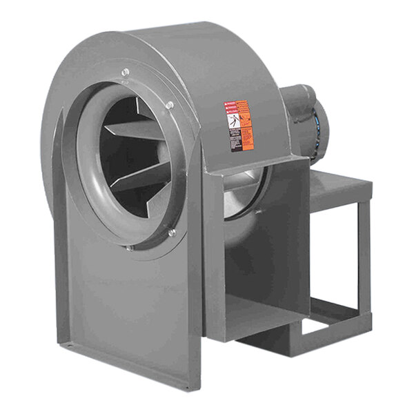 A grey Canarm KE Series radial blade blower fan with a red label.