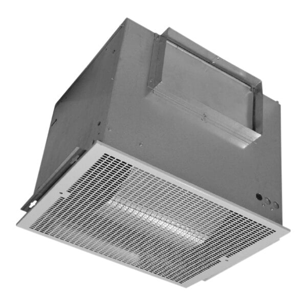 A metal Canarm commercial bathroom fan box with a vent.