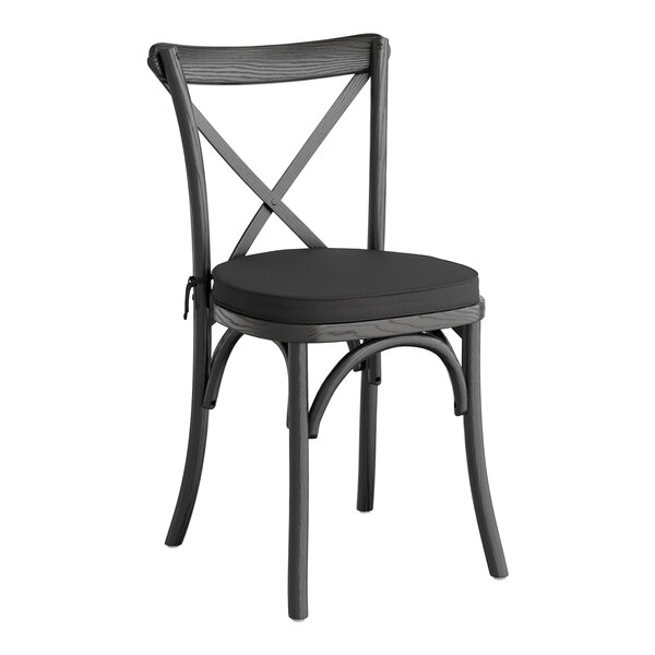 Lancaster Table & Seating Vineyard Series Black Outdoor Cross Back Chair with 2" Black Linen Cushion