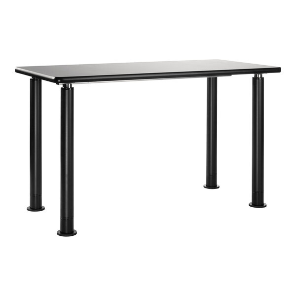 A black National Public Seating science lab table with metal legs.