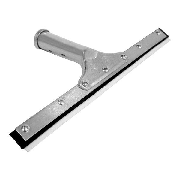 A Midwest Rake 12" white heavy-duty nitrile rubber window squeegee with a stainless steel handle.