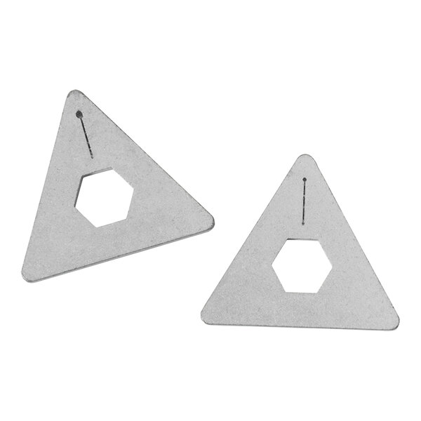 A set of two Midwest Rake metal triangle CAM fittings.