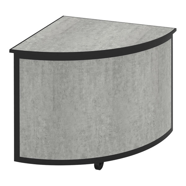 A grey and black corner table with a shelf.