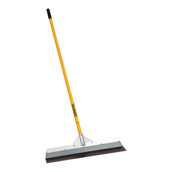 A Midwest Rake square edge smoother with a yellow handle.