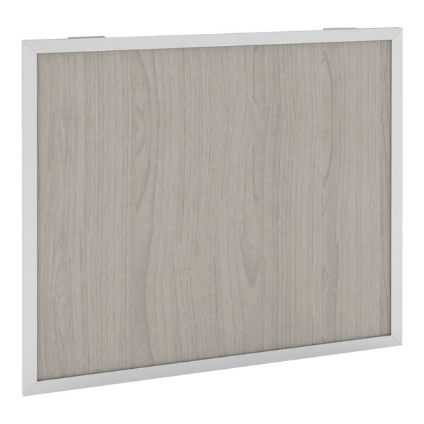 A white rectangular wood panel with a silver metal frame.